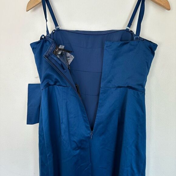 BCBGMaxazria Women’s Strapless Blue Ink Pleated Bow Maxi Occasion Gown - Picture 12 of 15